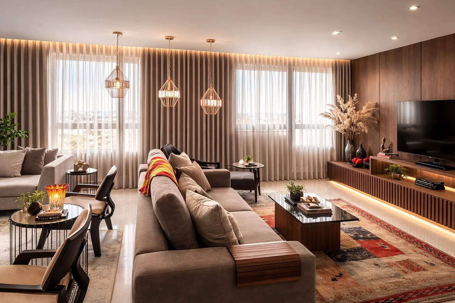 Cortinas elegantes em ambiente sofisticado